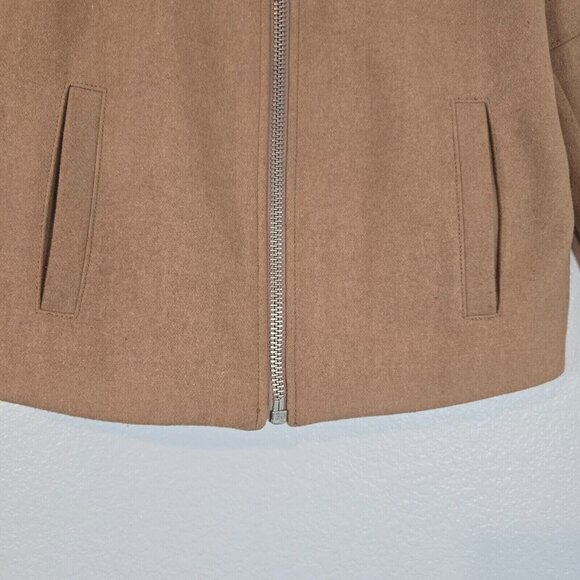 Gap Moto Jacket Quilted Women Medium Wool Blend Zip Brown Pockets Fall - Picture 3 of 11